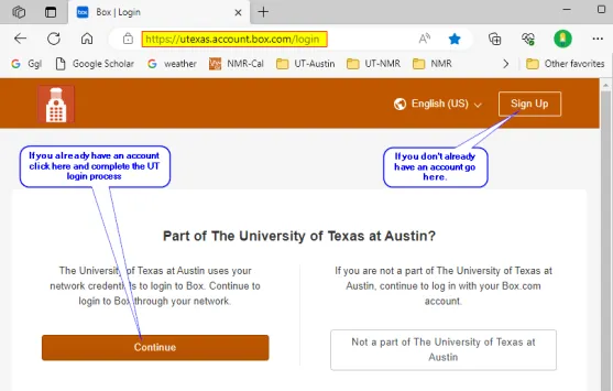 UT Box Login screen shot