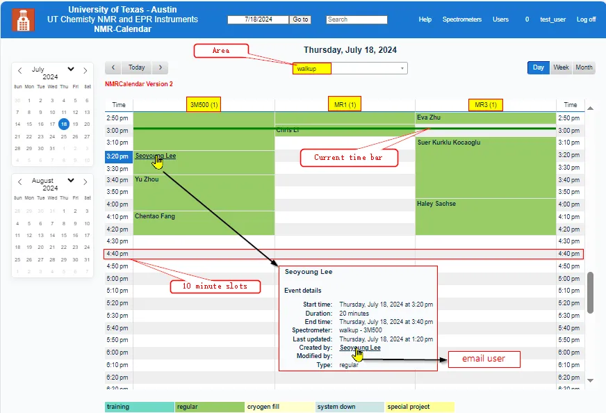 screen shot of walkup schedule