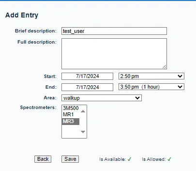 NMRCalendar  booking form screen shot